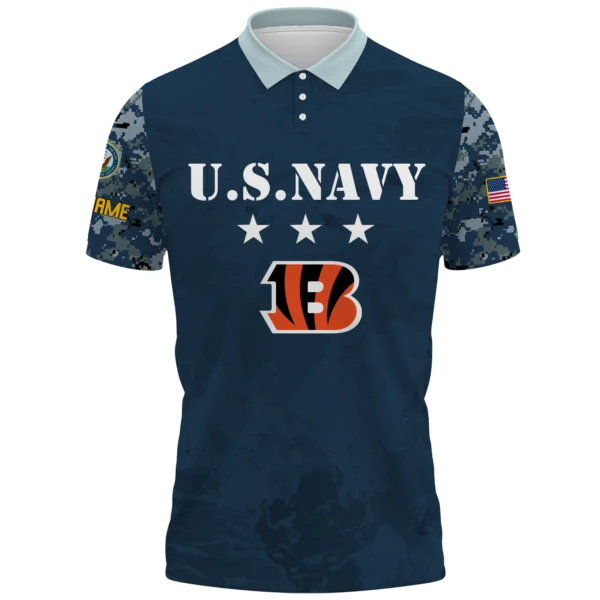 Cincinnati Bengals x US Navy 250th Anniversary 3D Polo Shirt Custom Your Name