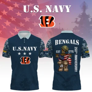 Cincinnati Bengals x US Navy 250th Anniversary 3D Polo Shirt Custom Your Name