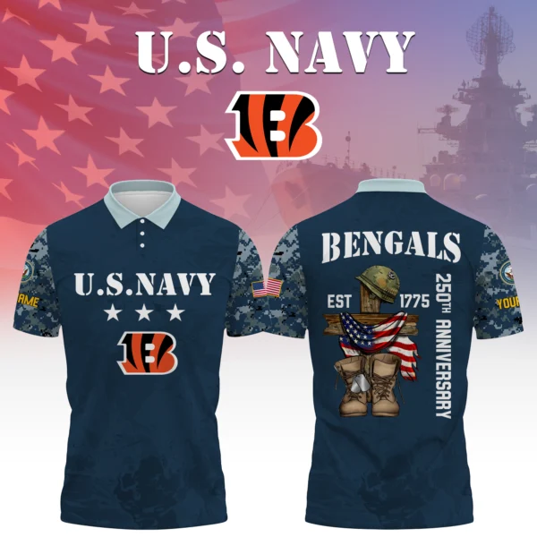 Cincinnati Bengals x US Navy 250th Anniversary 3D Polo Shirt Custom Your Name
