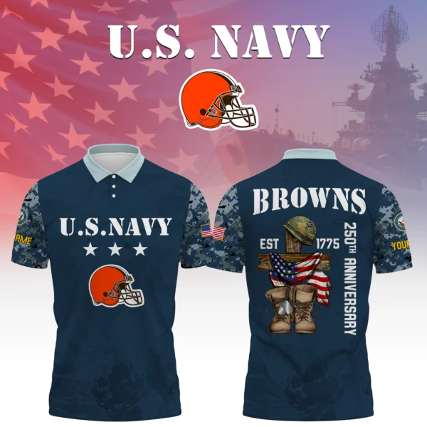 Cleveland Browns x US Navy 250th Anniversary 3D Polo Shirt Custom Your Name