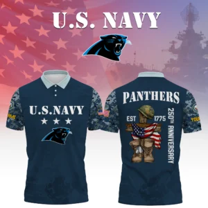 Carolina Panthers x US Navy 250th Anniversary 3D Polo Shirt Custom Your Name