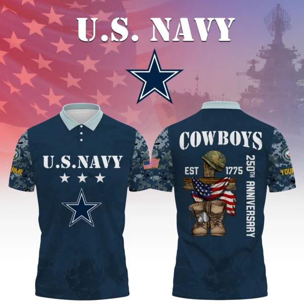 Dallas Cowboys x US Navy 250th Anniversary 3D Polo Shirt Custom Your Name