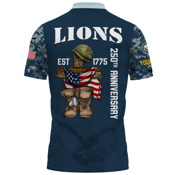 Detroit Lions x US Navy 250th Anniversary 3D Polo Shirt Custom Your Name