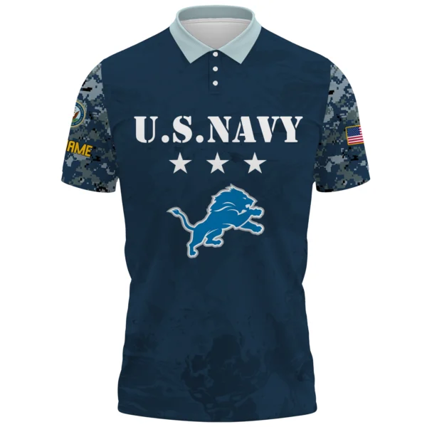 Detroit Lions x US Navy 250th Anniversary 3D Polo Shirt Custom Your Name