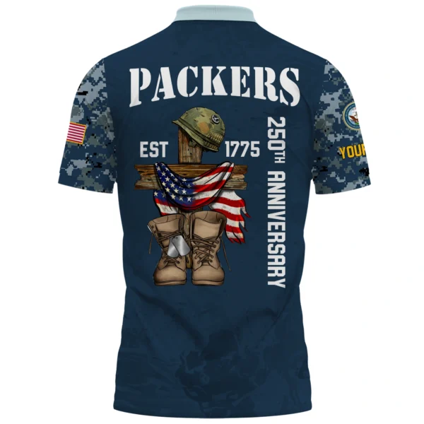 Green Bay Packers x US Navy 250th Anniversary 3D Polo Shirt Custom Your Name