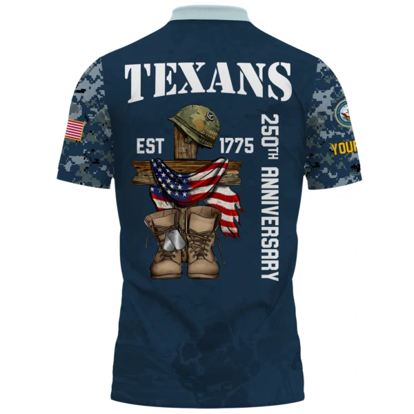 Houston Texans x US Navy 250th Anniversary 3D Polo Shirt Custom Your Name