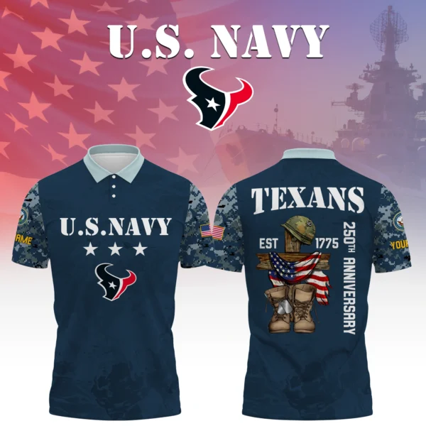 Houston Texans x US Navy 250th Anniversary 3D Polo Shirt Custom Your Name