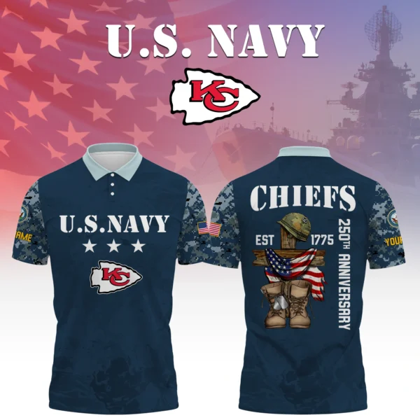Kansas City Chiefs x US Navy 250th Anniversary 3D Polo Shirt Custom Your Name