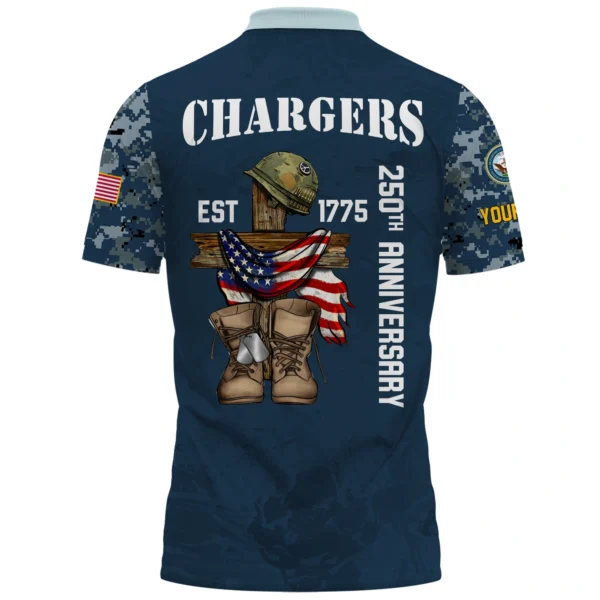 Los Angeles Chargers x US Navy 250th Anniversary 3D Polo Shirt Custom Your Name