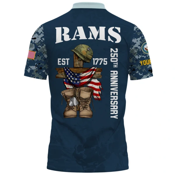 Los Angeles Rams x US Navy 250th Anniversary 3D Polo Shirt Custom Your Name