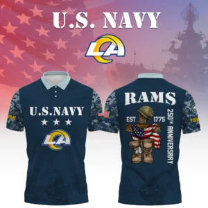 Los Angeles Rams x US Navy 250th Anniversary 3D Polo Shirt Custom Your Name