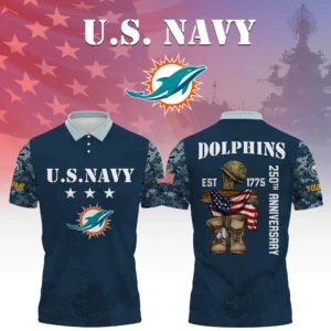 Miami Dolphins x US Navy 250th Anniversary 3D Polo Shirt Custom Your Name