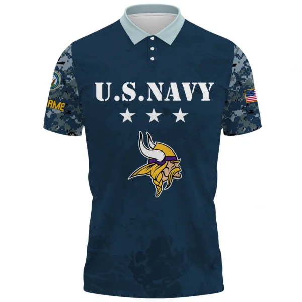 Minnesota Vikings x US Navy 250th Anniversary 3D Polo Shirt Custom Your Name