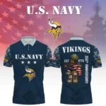 Minnesota Vikings x US Navy 250th Anniversary 3D Polo Shirt Custom Your Name