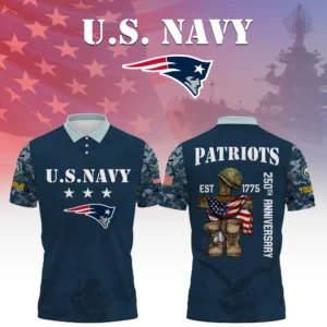 New England Patriots x US Navy 250th Anniversary 3D Polo Shirt Custom Your Name