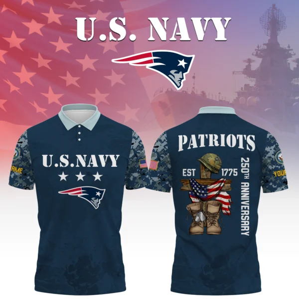 New England Patriots x US Navy 250th Anniversary 3D Polo Shirt Custom Your Name