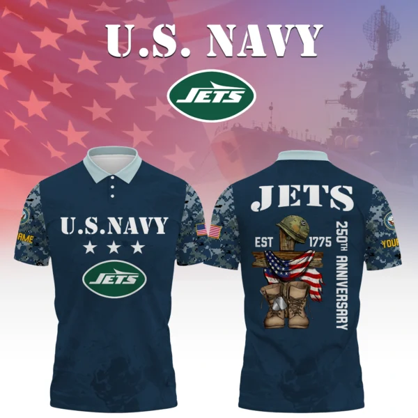 New York Jets x US Navy 250th Anniversary 3D Polo Shirt Custom Your Name