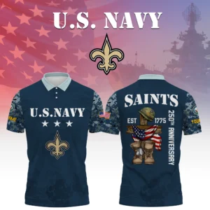 New Orleans Saints x US Navy 250th Anniversary 3D Polo Shirt Custom Your Name