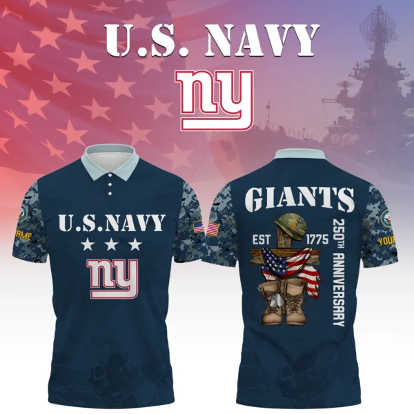 New York Giants x US Navy 250th Anniversary 3D Polo Shirt Custom Your Name