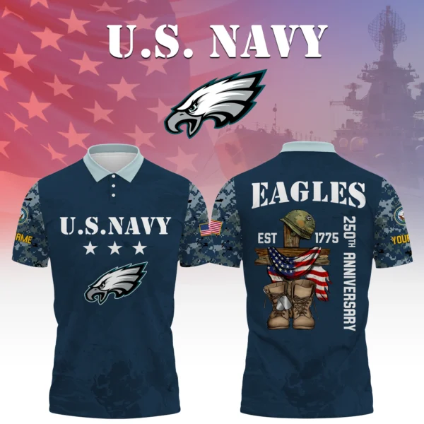 Philadelphia Eagles x US Navy 250th Anniversary 3D Polo Shirt Custom Your Name