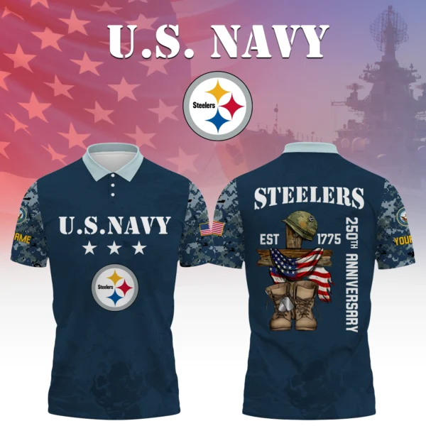 Pittsburgh Steelers x US Navy 250th Anniversary 3D Polo Shirt Custom Your Name