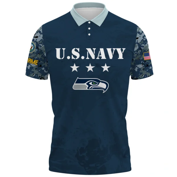 Seattle Seahawks x US Navy 250th Anniversary 3D Polo Shirt Custom Your Name