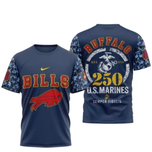 Buffalo Bills x US Marines 250th Birthday Semper Fidelis 3D T-Shirt