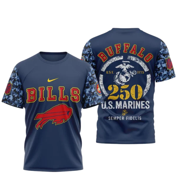 Buffalo Bills x US Marines 250th Birthday Semper Fidelis 3D T-Shirt