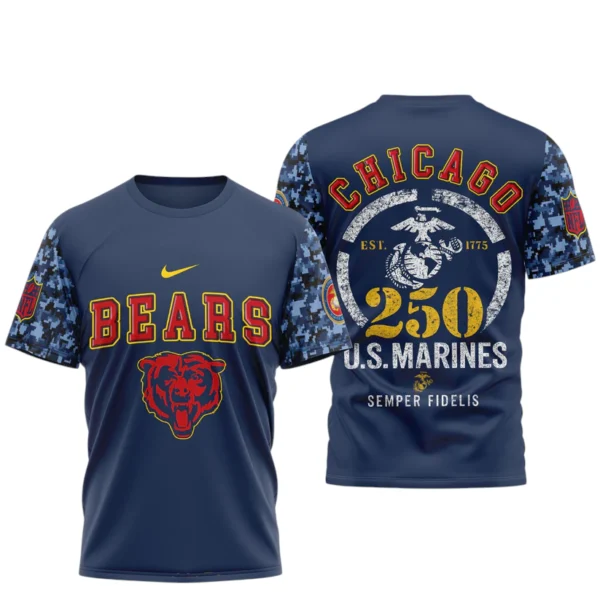 Chicago Bears x US Marines 250th Birthday Semper Fidelis 3D T-Shirt
