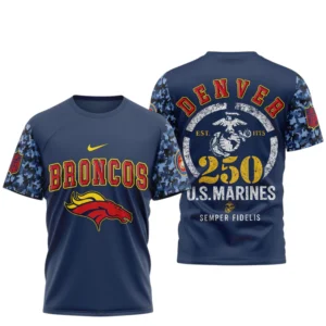 Denver Broncos x US Marines 250th Birthday Semper Fidelis 3D T-Shirt