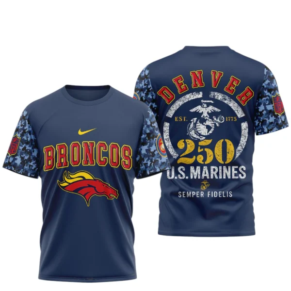 Denver Broncos x US Marines 250th Birthday Semper Fidelis 3D T-Shirt
