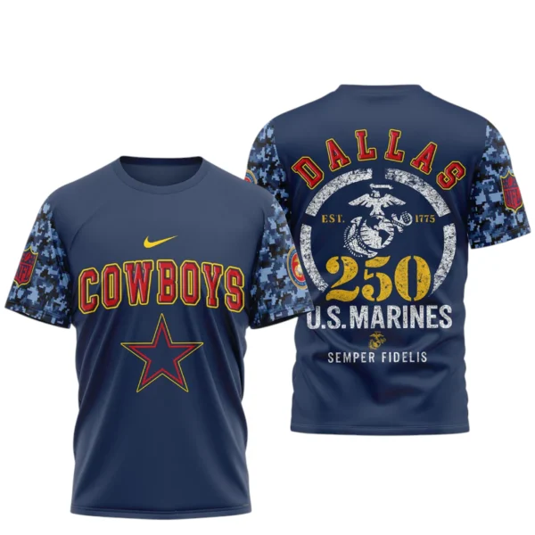 Dallas Cowboys x US Marines 250th Birthday Semper Fidelis 3D T-Shirt