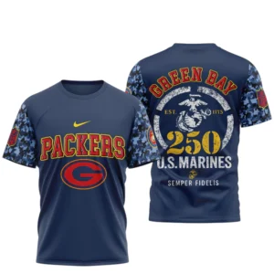Green Bay Packers x US Marines 250th Birthday Semper Fidelis 3D T-Shirt