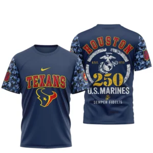 Houston Texans x US Marines 250th Birthday Semper Fidelis 3D T-Shirt