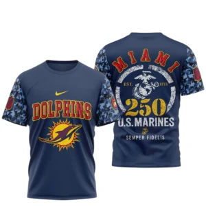 Miami Dolphins x US Marines 250th Birthday Semper Fidelis 3D T-Shirt