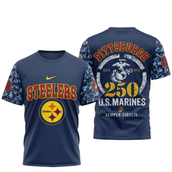 Pittsburgh Steelers x US Marines 250th Birthday Semper Fidelis 3D T-Shirt