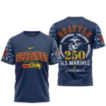 Seattle Seahawks x US Marines 250th Birthday Semper Fidelis 3D T-Shirt