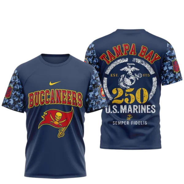 Tampa Bay Buccaneers x US Marines 250th Birthday Semper Fidelis 3D T-Shirt