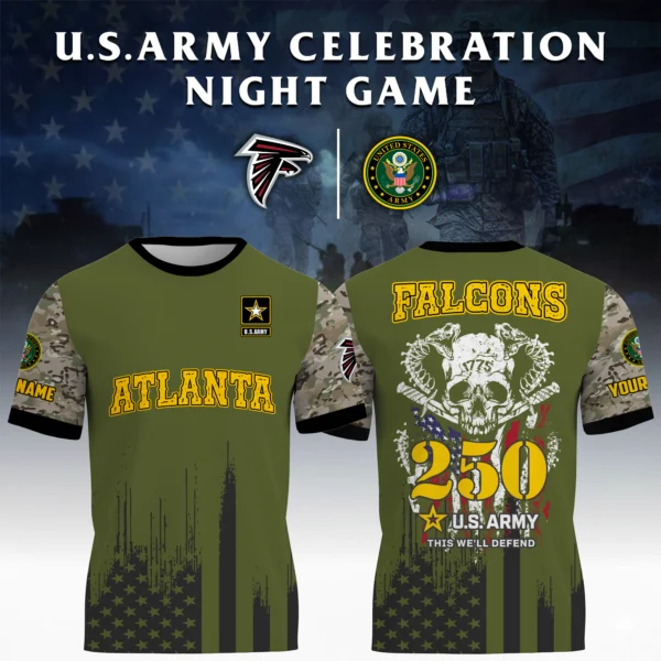Atlanta Falcons x U.S. Army 250th Celebration Night Game 3D T-Shirt Limited 2026 Custom Your Name