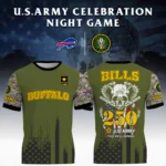 Buffalo Bills x U.S. Army 250th Celebration Night Game 3D T-Shirt Limited 2026 Custom Your Name