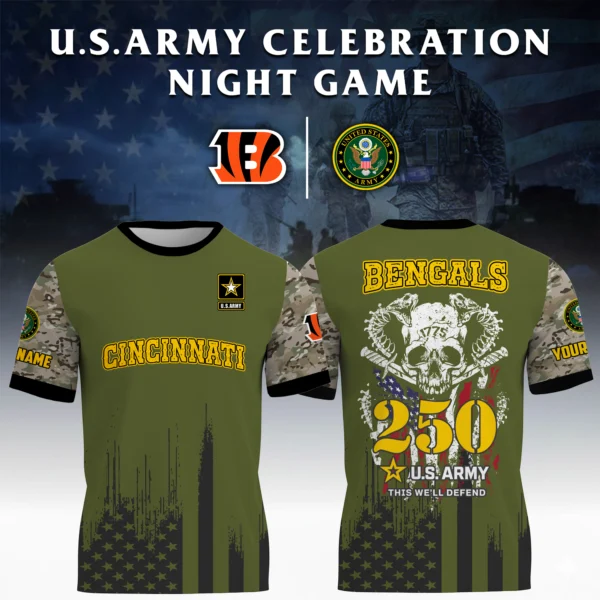 Cincinnati Bengals x U.S. Army 250th Celebration Night Game 3D T-Shirt Limited 2026 Custom Your Name