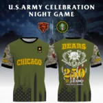 Chicago Bears x U.S. Army 250th Celebration Night Game 3D T-Shirt Limited 2026 Custom Your Name