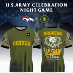 Denver Broncos x U.S. Army 250th Celebration Night Game 3D T-Shirt Limited 2026 Custom Your Name
