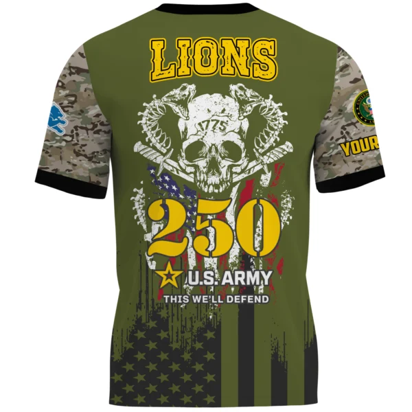 Detroit Lions x U.S. Army 250th Celebration Night Game 3D T-Shirt Limited 2026 Custom Your Name