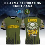 Detroit Lions x U.S. Army 250th Celebration Night Game 3D T-Shirt Limited 2026 Custom Your Name