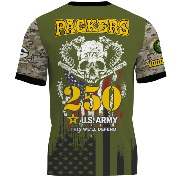 Green Bay Packers x U.S. Army 250th Celebration Night Game 3D T-Shirt Limited 2026 Custom Your Name