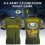 Green Bay Packers x U.S. Army 250th Celebration Night Game 3D T-Shirt Limited 2026 Custom Your Name