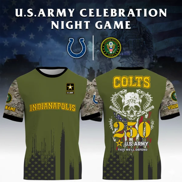 Indianapolis Colts x U.S. Army 250th Celebration Night Game 3D T-Shirt Limited 2026 Custom Your Name