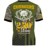 Los Angeles Chargers x U.S. Army 250th Celebration Night Game 3D T-Shirt Limited 2026 Custom Your Name