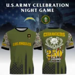 Los Angeles Chargers x U.S. Army 250th Celebration Night Game 3D T-Shirt Limited 2026 Custom Your Name